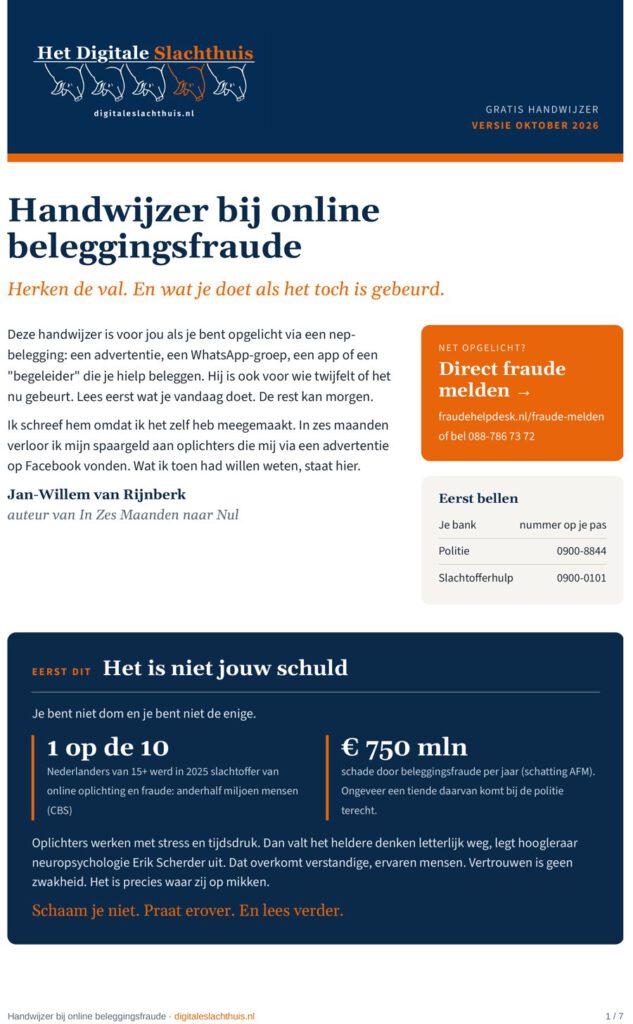 Voorkant van de gratis Handwijzer bij online beleggingsfraude